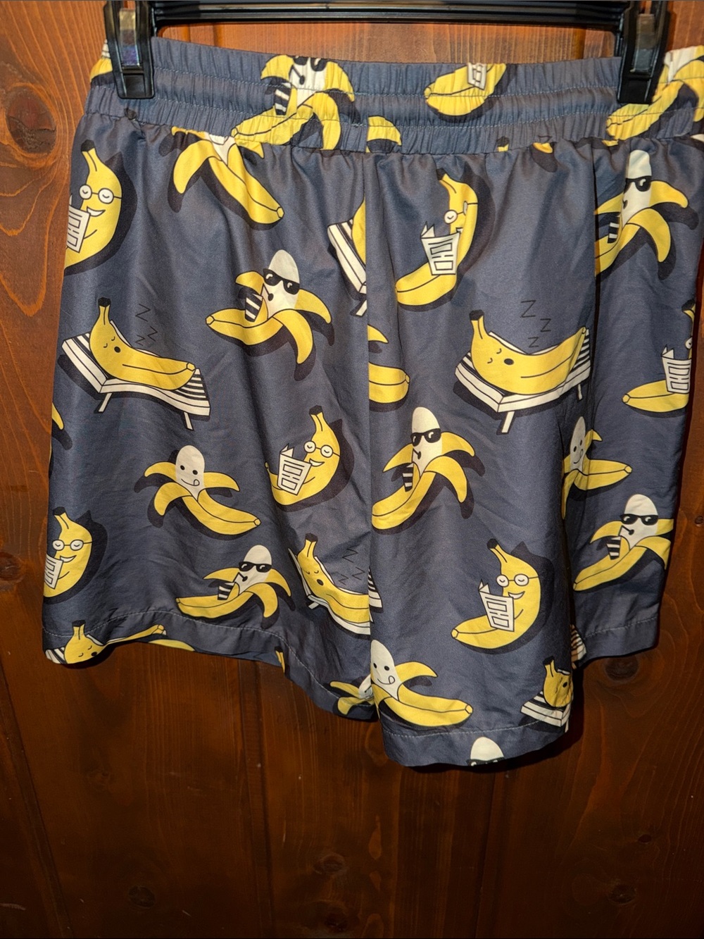 SHEIN Navy Swim Trunks with Yellow Banana Pattern - Picture 4 of 6